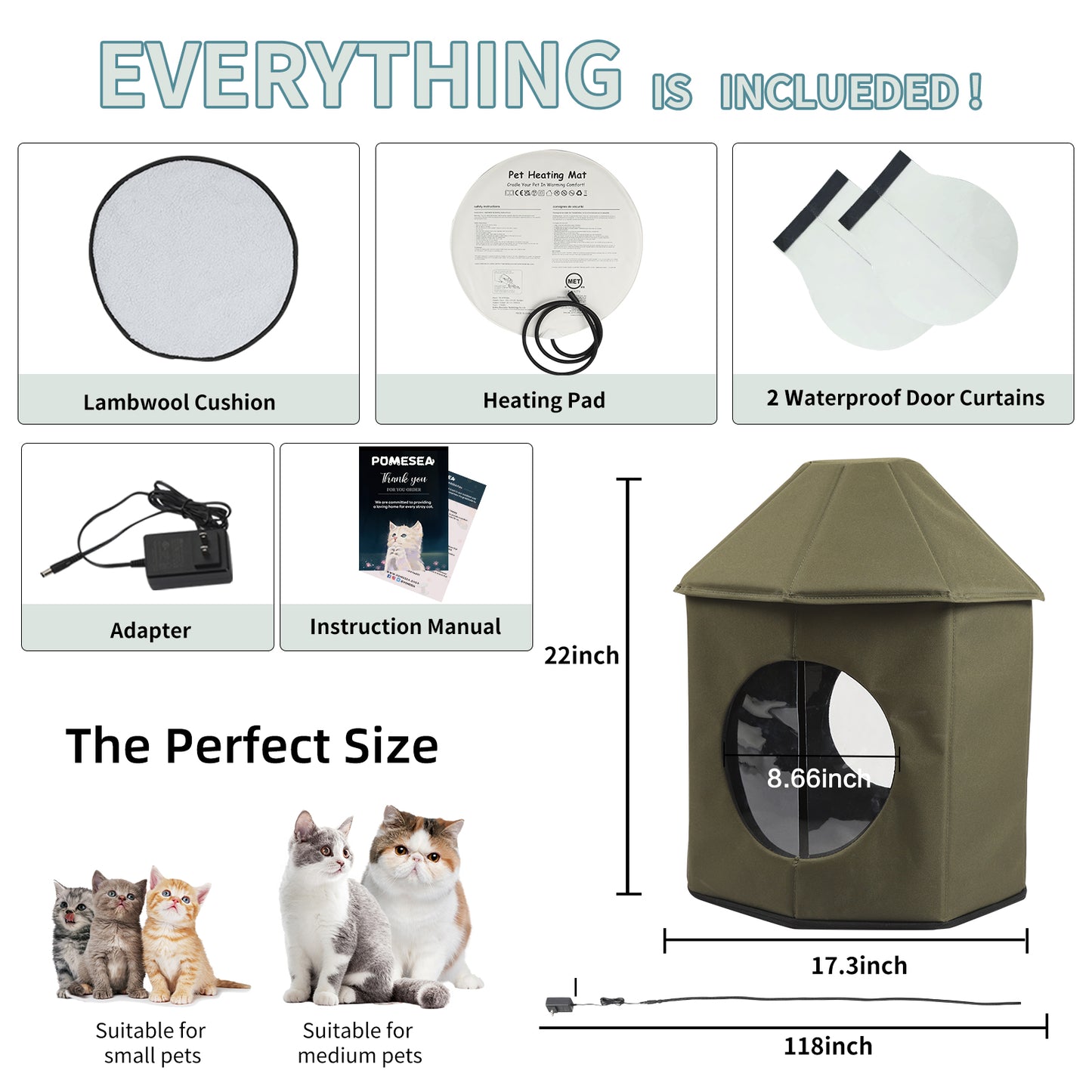 Heated cat House(Olive Green)