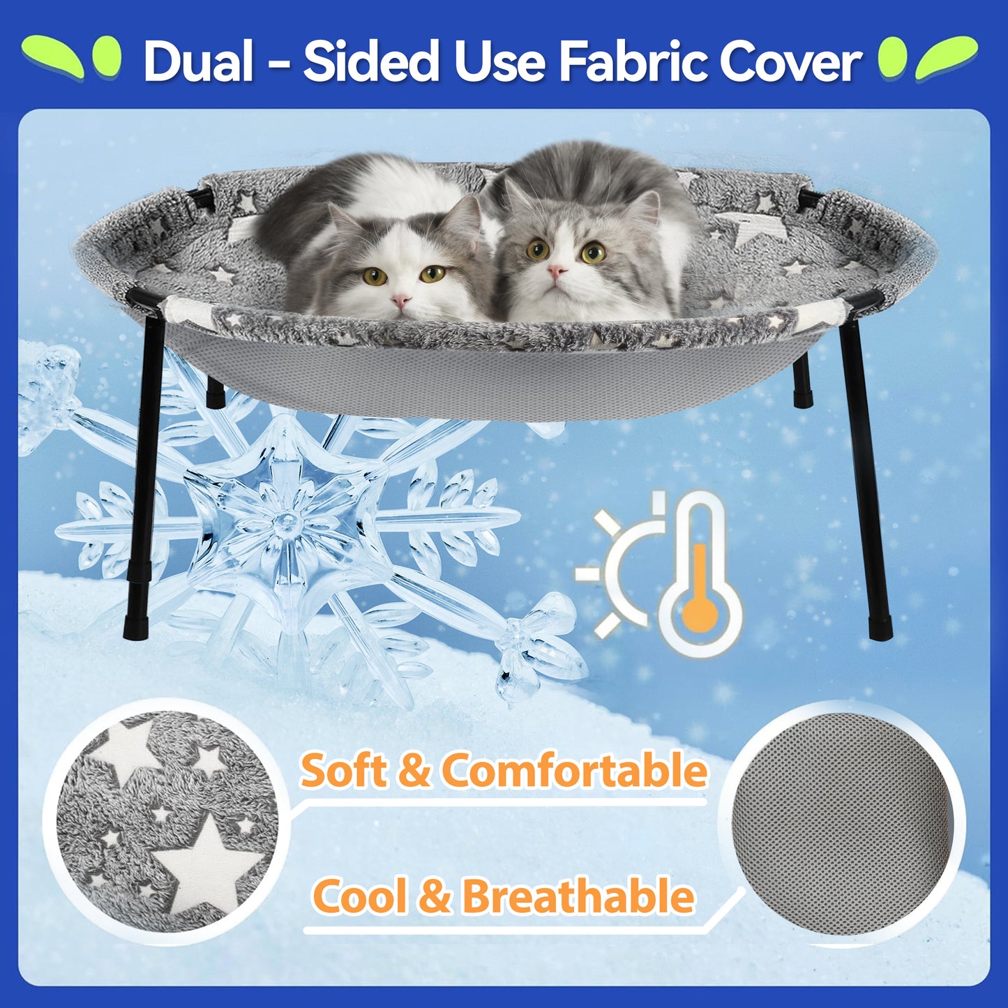 【Free-Standing Hammock Bed】POMESEA Soft Elevated Pet Hammock for Dogs & Cats, Glow in The Dark Raised Desk Bed for Sleeping Kitten,Desk Buddy