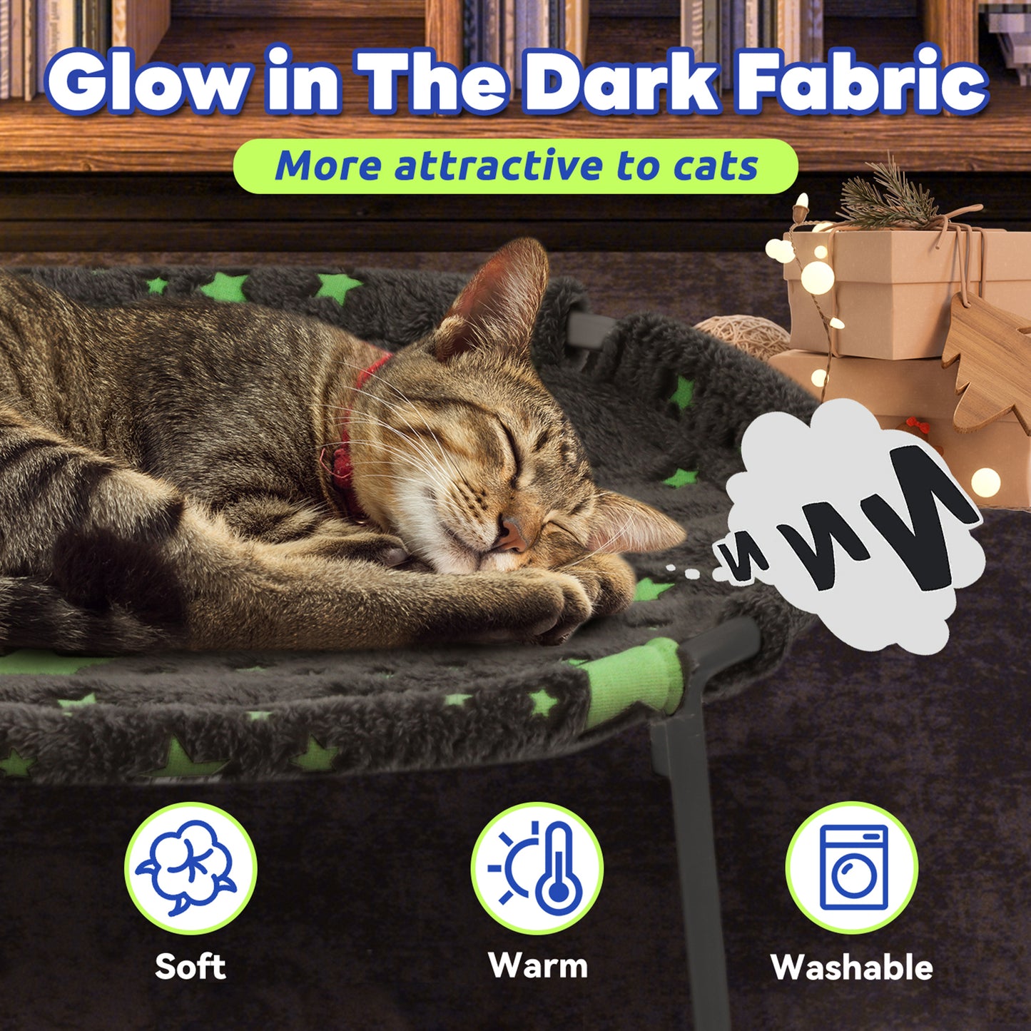 【Free-Standing Hammock Bed】POMESEA Soft Elevated Pet Hammock for Dogs & Cats, Glow in The Dark Raised Desk Bed for Sleeping Kitten,Desk Buddy