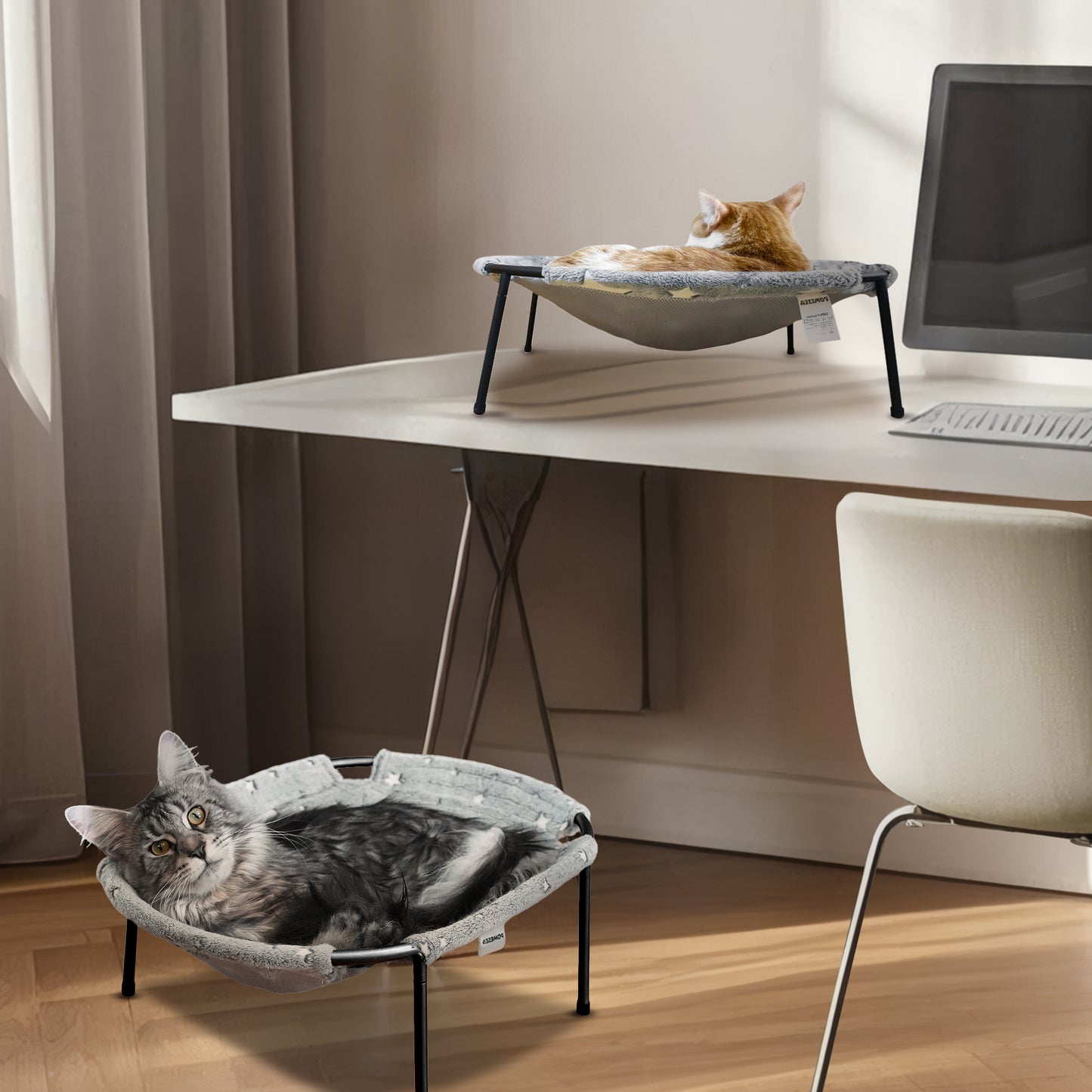 【Free-Standing Hammock Bed】POMESEA Soft Elevated Pet Hammock for Dogs & Cats, Glow in The Dark Raised Desk Bed for Sleeping Kitten,Desk Buddy